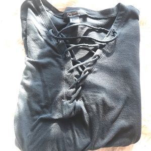 Black long sleeve lace up tee